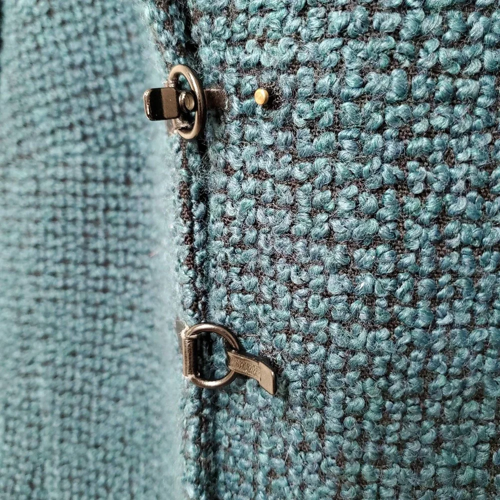 AKRIS PUNTO Emerald Green/Black Textured Buttoned Wool Blend Blazer sz US 8 - Picture 6 of 10